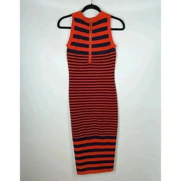 MILLY Stripe Ottoman Fitted Dress In Navy Size Medium Midi Bodycon - Picture 3 of 10